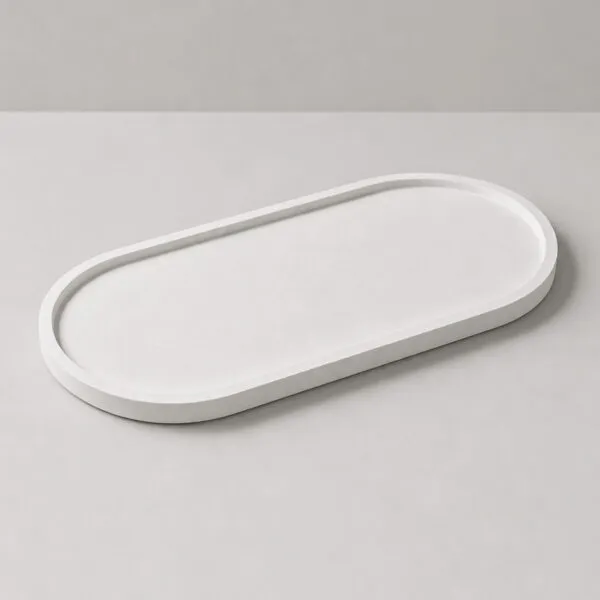 Bandeja Decorativa Oval  24cm em Cimento Artesanal, vista em perspectiva
