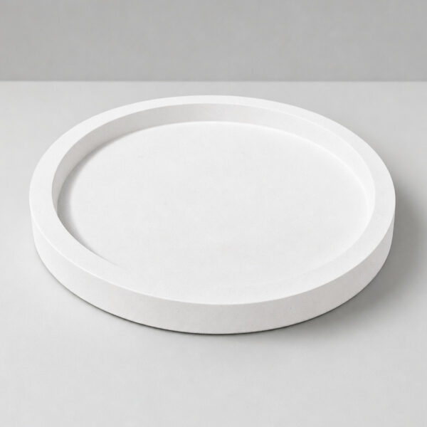 Bandeja Decorativa Redonda 20cm em Cimento Artesanal, vista em perspectiva