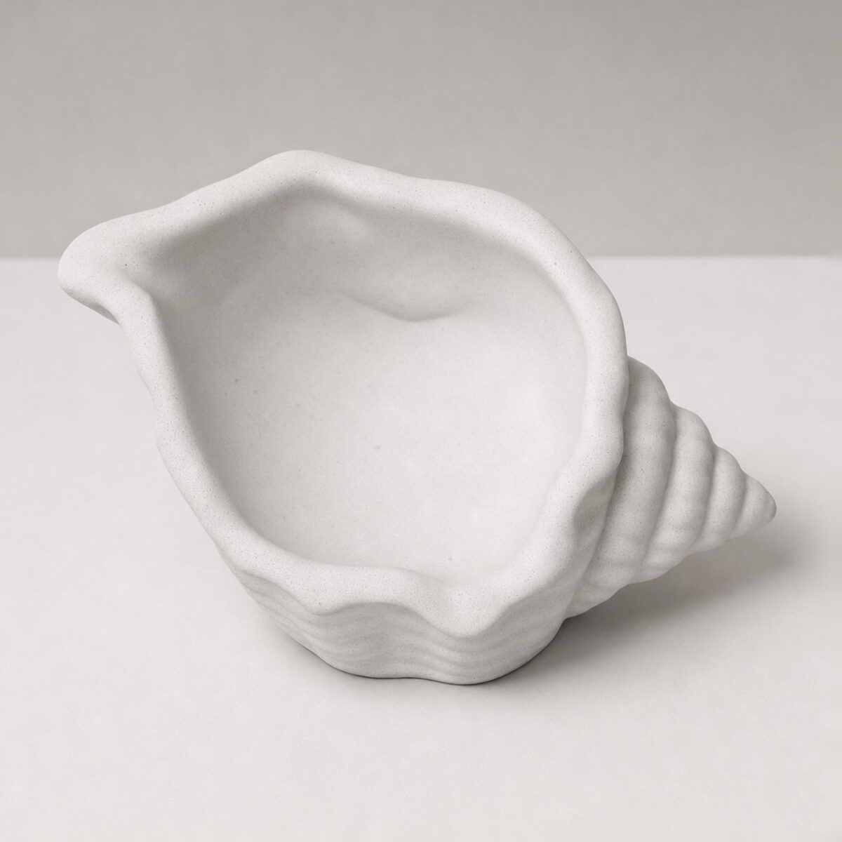 Porta Objetos Artesanal Concha Listras 11,5x7,5cm Em Cimento Branco