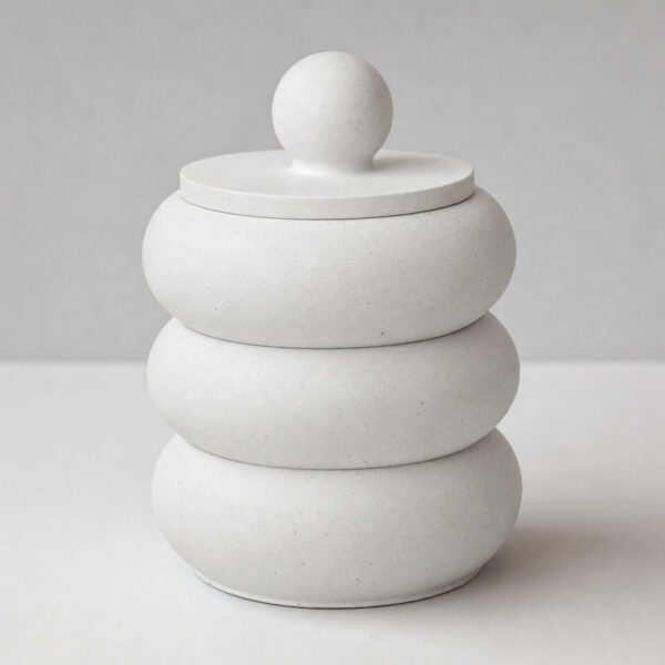 Porta Objetos Artesanal Mel Anéis 12x8cm Em Cimento Branco