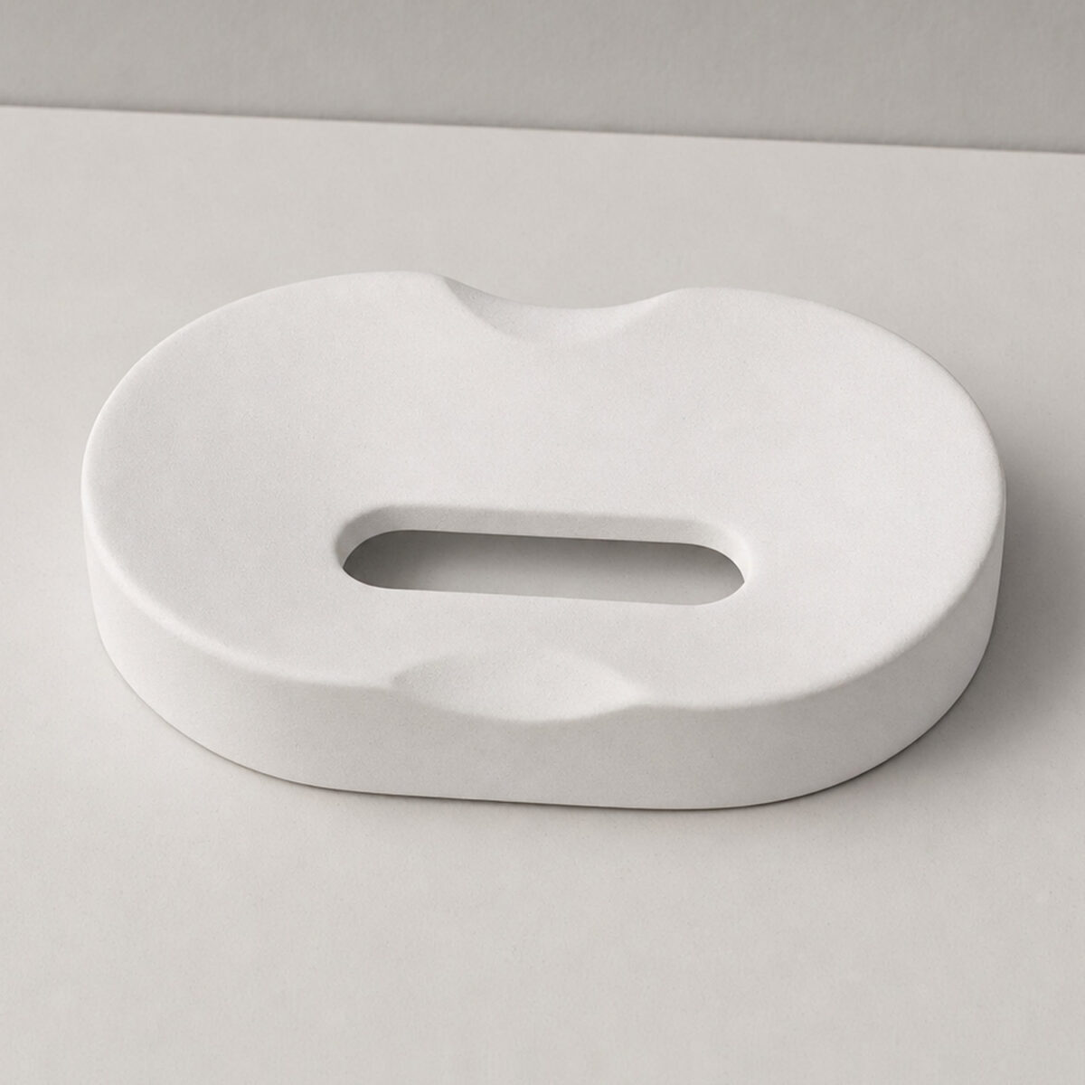 Saboneteira Porta Sabonete Banheiro Oval 11cm em Cimento, vista em perspectiva