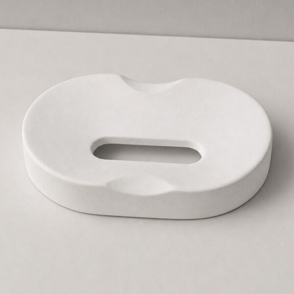 Saboneteira Porta Sabonete Banheiro Oval 11cm em Cimento, vista em perspectiva