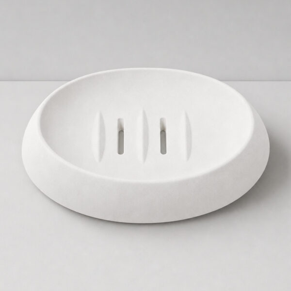 Saboneteira Porta Sabonete Banheiro Oval  Luxo 12,5cm em Cimento, vista em perspectiva