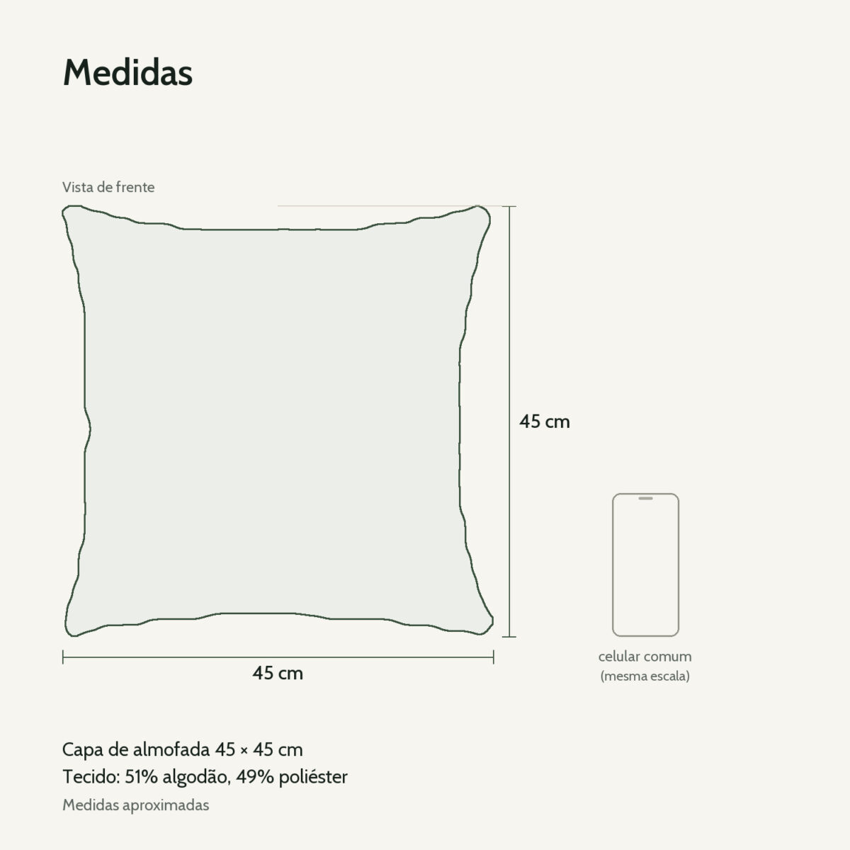 Medidas: Capa de Almofada 45x45cm Areia Aleta Decor Minimalista