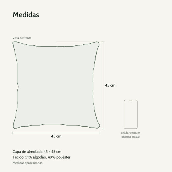 Medidas: Capa de Almofada 45x45cm Areia Aleta Decor Minimalista