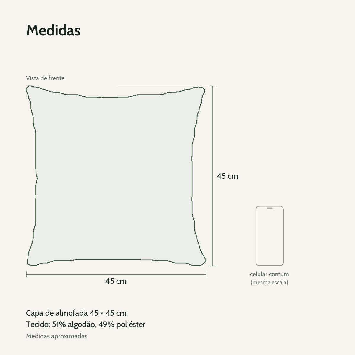 Medidas: Capa de Almofada 45x45cm Oliveira Aleta Decor Minimalista