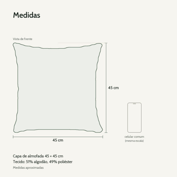 Medidas: Capa de Almofada 45x45cm Oliveira Aleta Decor Minimalista