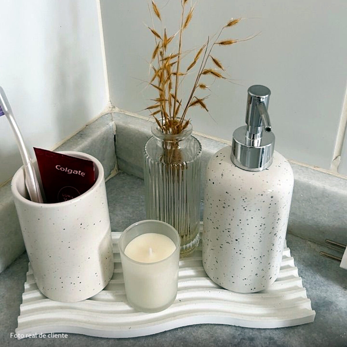 Foto real de cliente: Bandeja Decorativa Ondas Artesanal M 25x12cm Em Cimento Branco