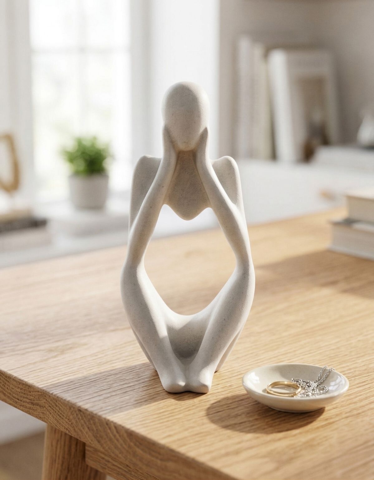 Estatua Decorativa Pensadora Ana 12,5cm Artesanal Em Cimento