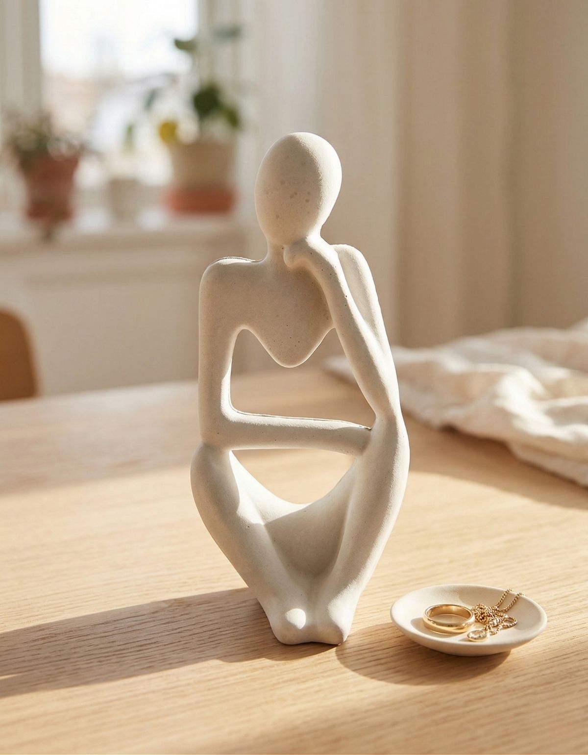 Estatua Decorativa Pensadora Amora 12,5cm Artesanal Em Cimento