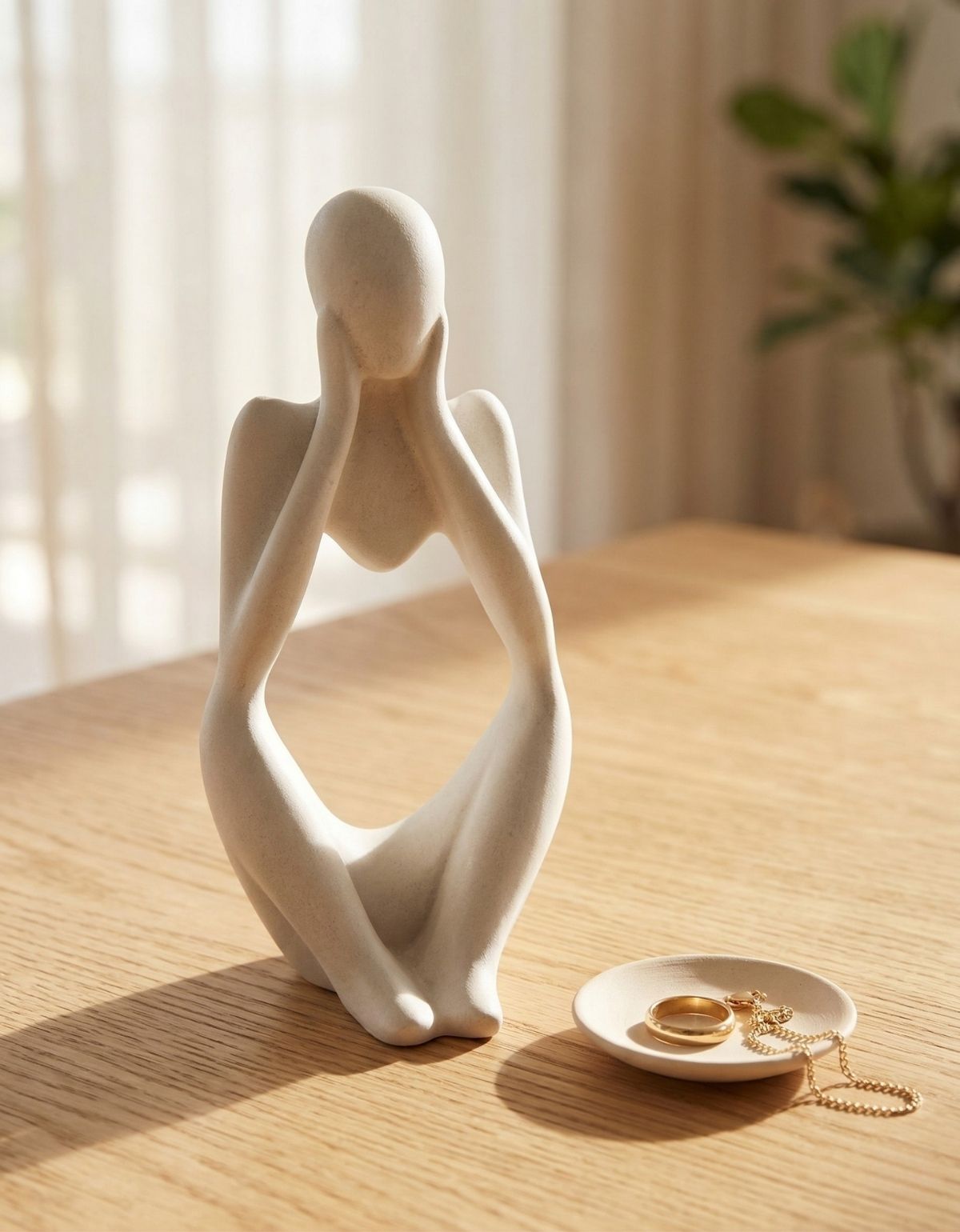 Estatua Decorativa Pensadora Ana 12,5cm Artesanal Em Cimento