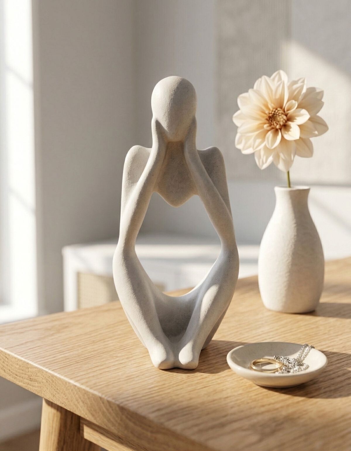 Estatua Decorativa Pensadora Ana 12,5cm Artesanal Em Cimento