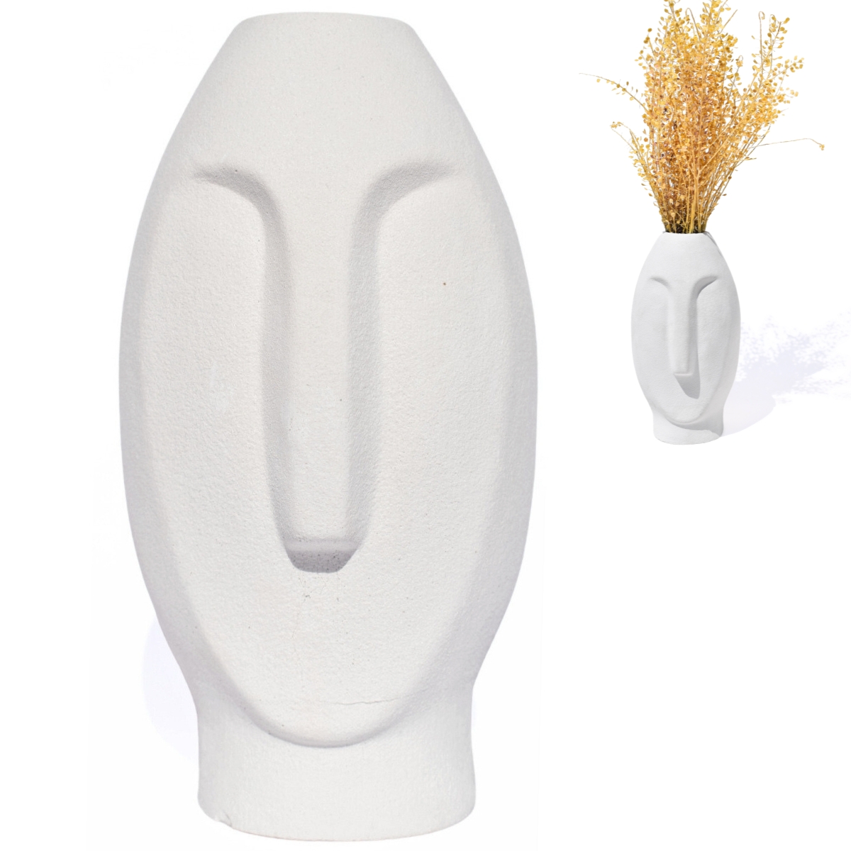 Vaso Decorativo Solitário Moai 18cm Artesanal Em Cimento