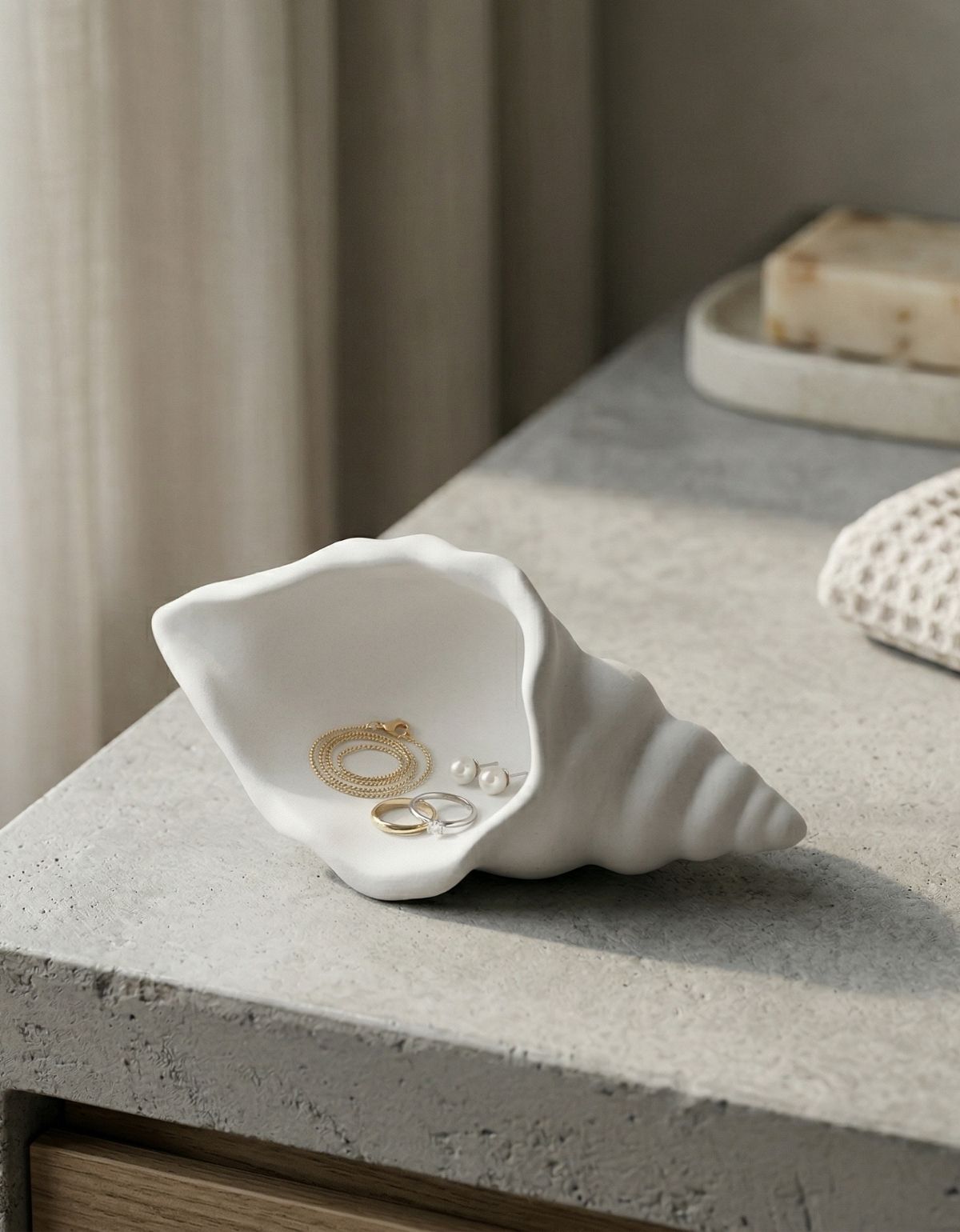 Porta Objetos Artesanal Concha Liso 13cm Em Resina Mineral
