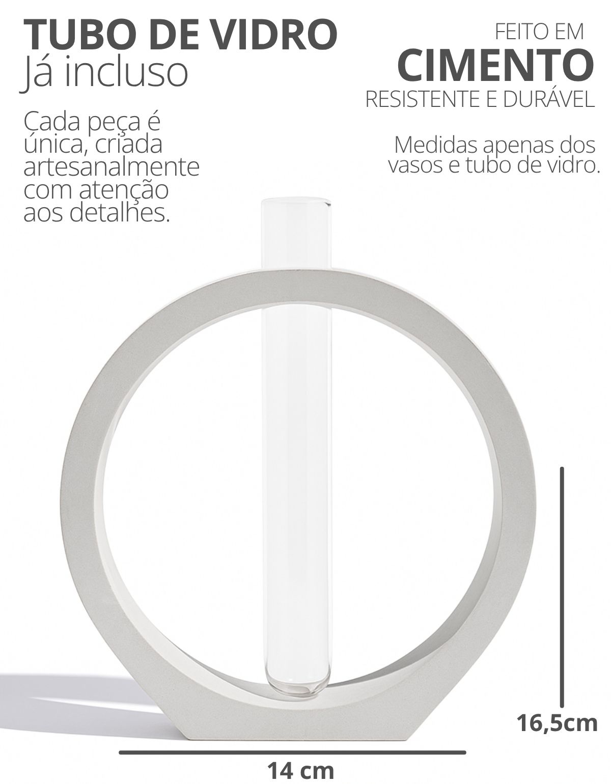 Vaso Decorativo Solitário Argola 16,5cm Artesanal em Cimento