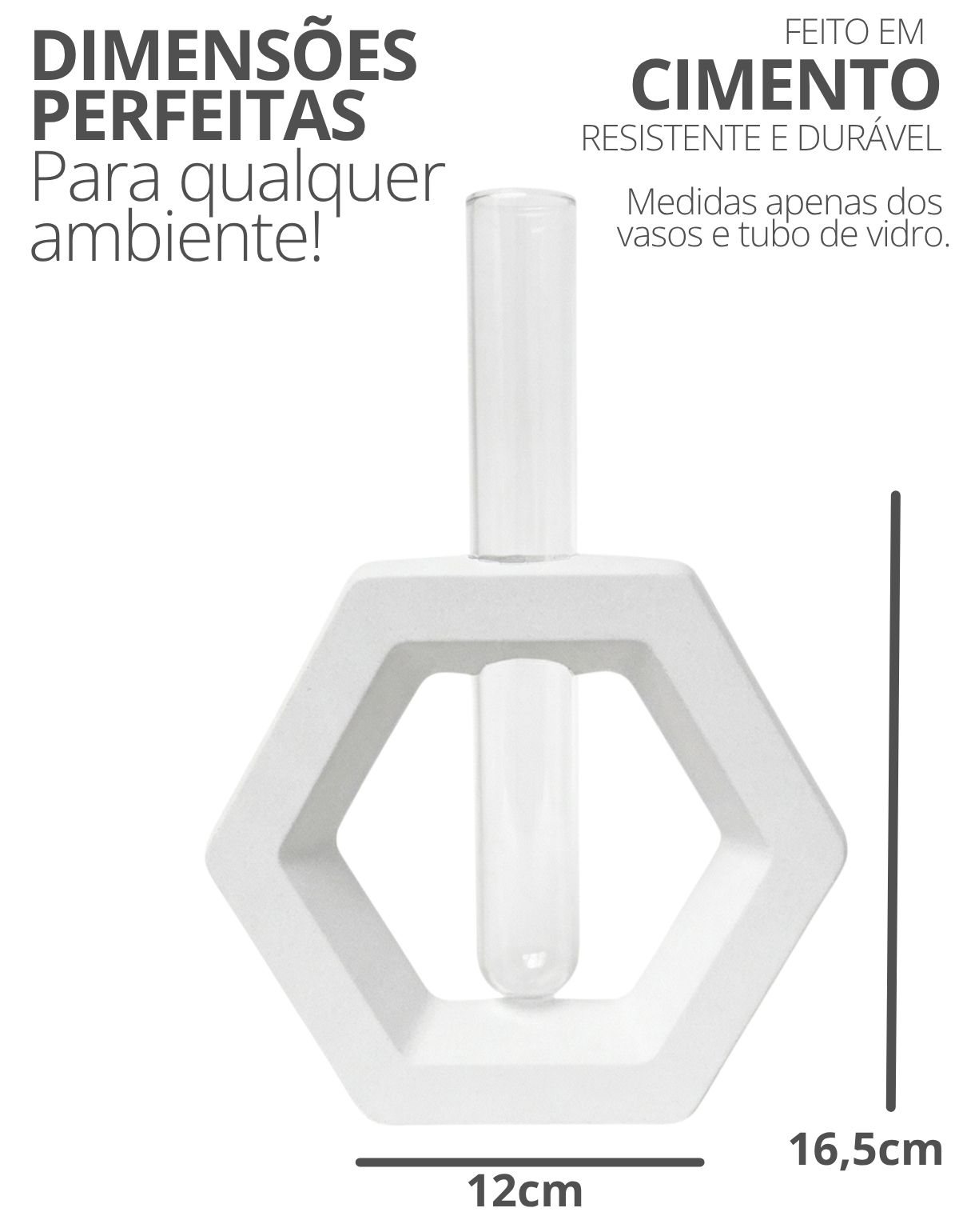 Vaso Decorativo Solitário Hexa 16,5cm Artesanal em Cimento