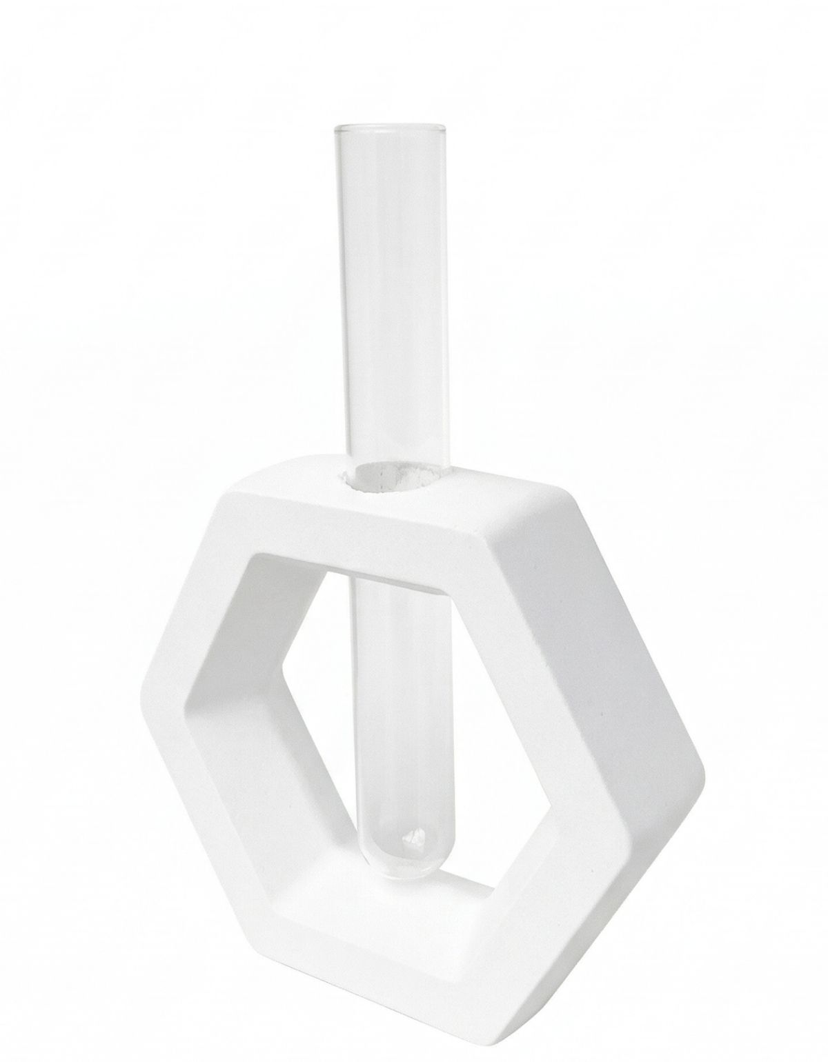 Vaso Decorativo Solitário Hexa 16,5cm Artesanal em Cimento