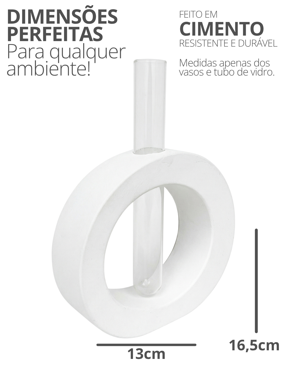 Vaso Decorativo Solitário Redondo 16,5cm Artesanal em Cimento