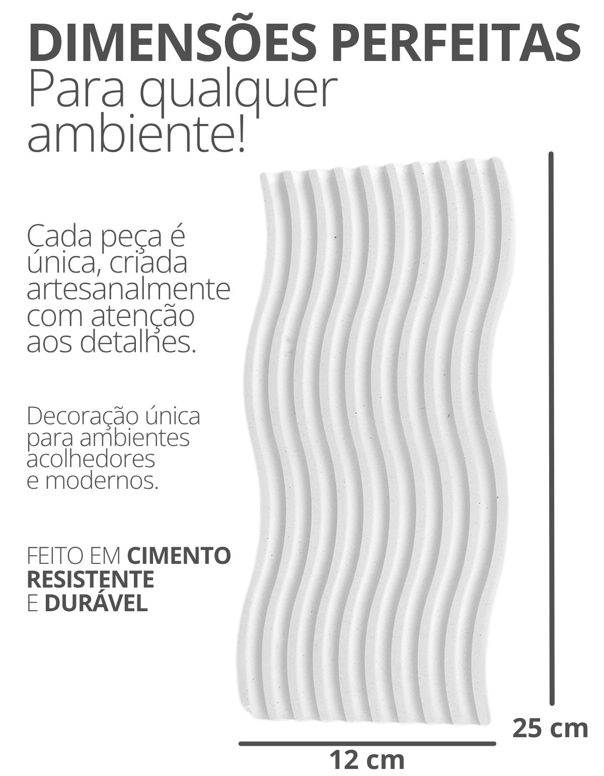 Bandeja Decorativa Ondas Artesanal M 25x12cm Em Cimento Branco