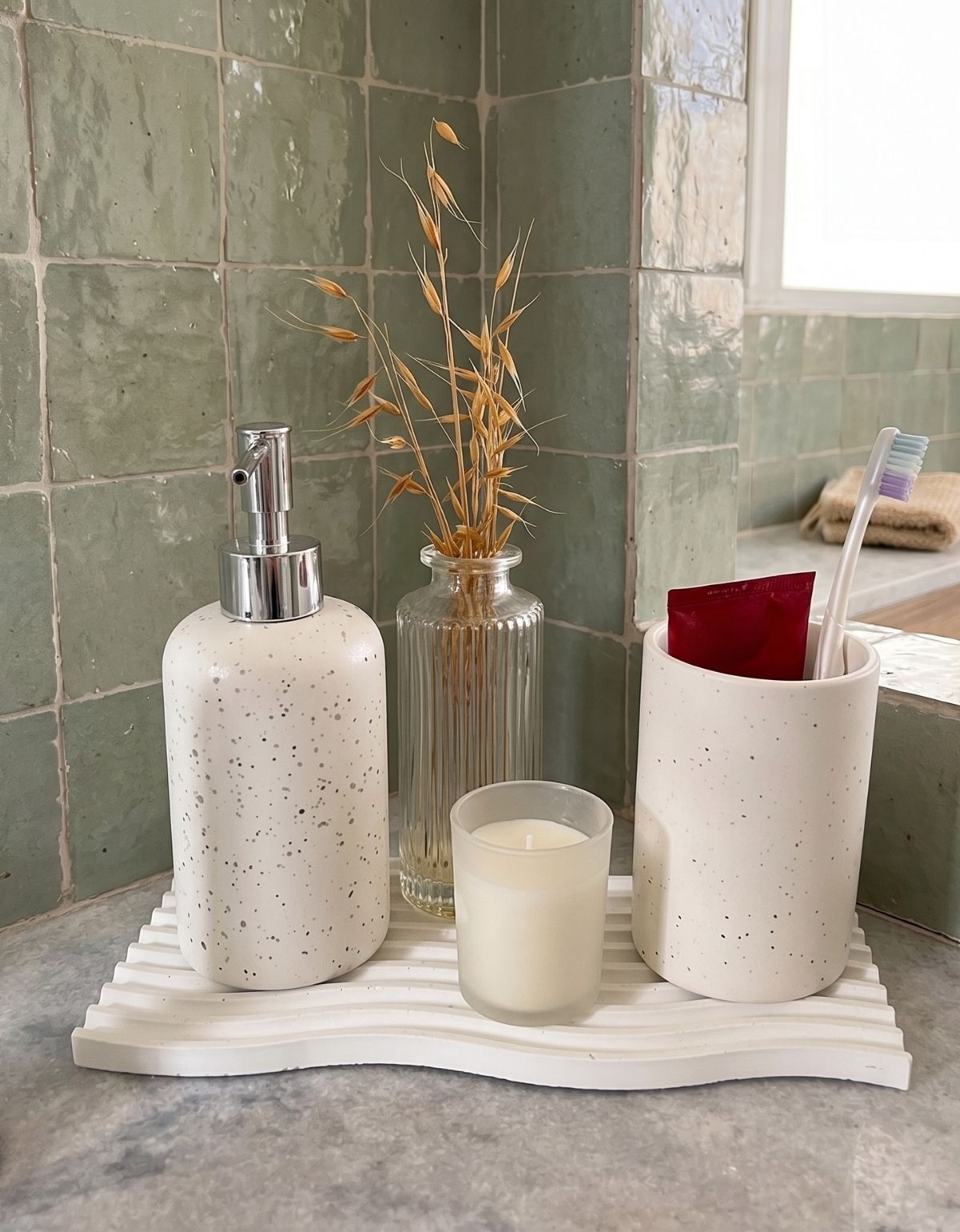 Bandeja Decorativa Ondas Artesanal M 25x12cm Em Cimento Branco