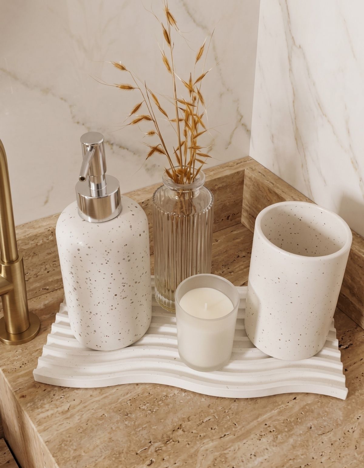 Bandeja Decorativa Ondas Artesanal M 25x12cm Em Cimento Branco
