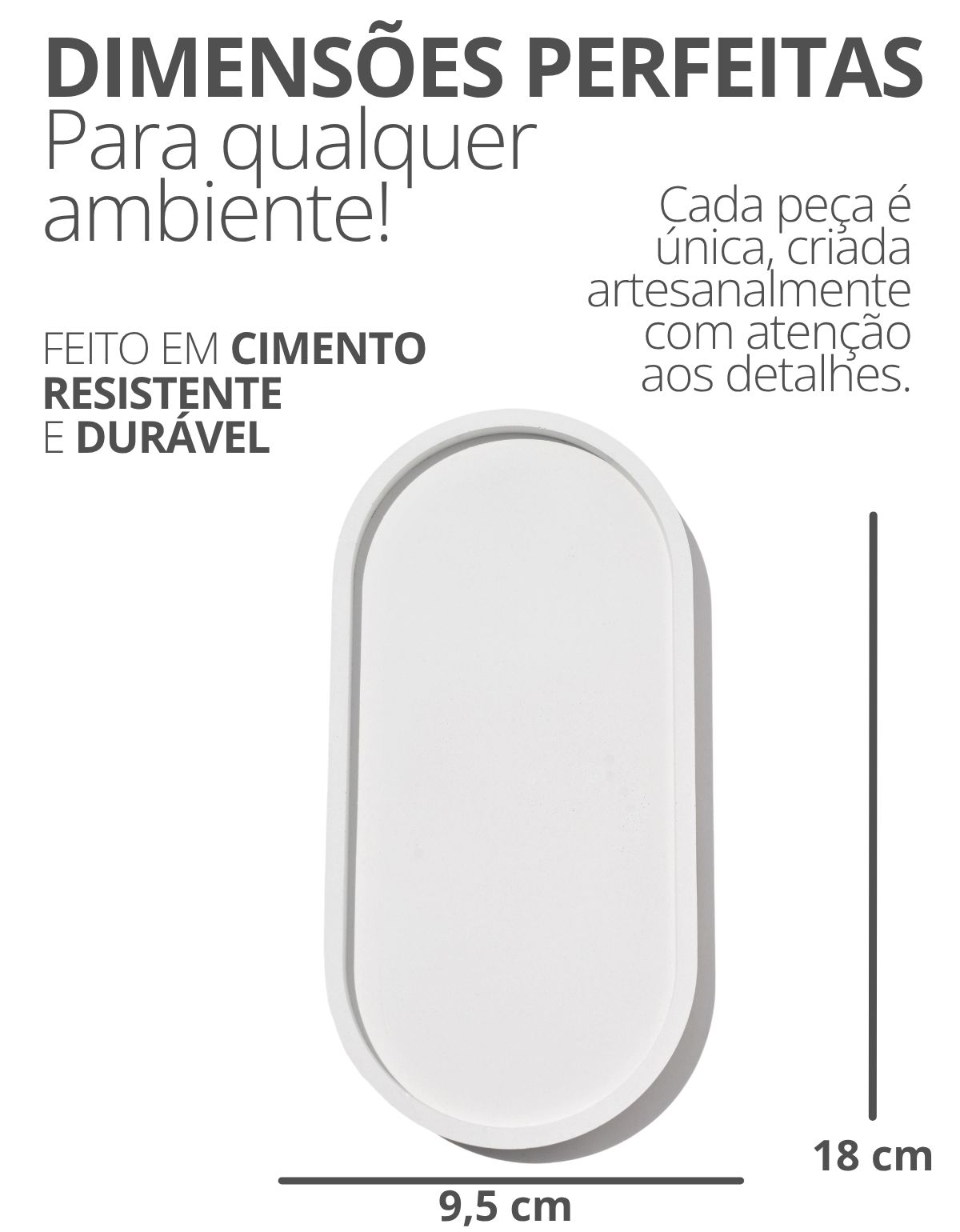 Bandeja Oval Clássica Lisa 18cm em Cimento Artesanal