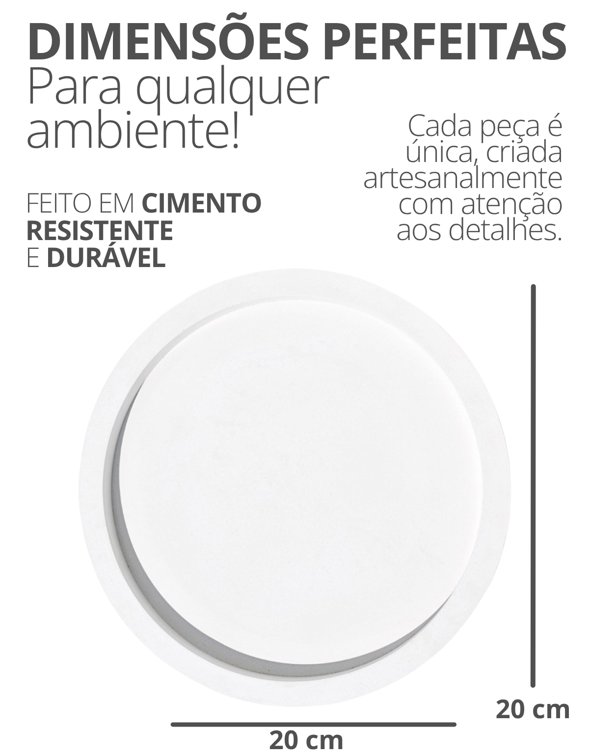 Bandeja Decorativa Redonda 20cm em Cimento Artesanal