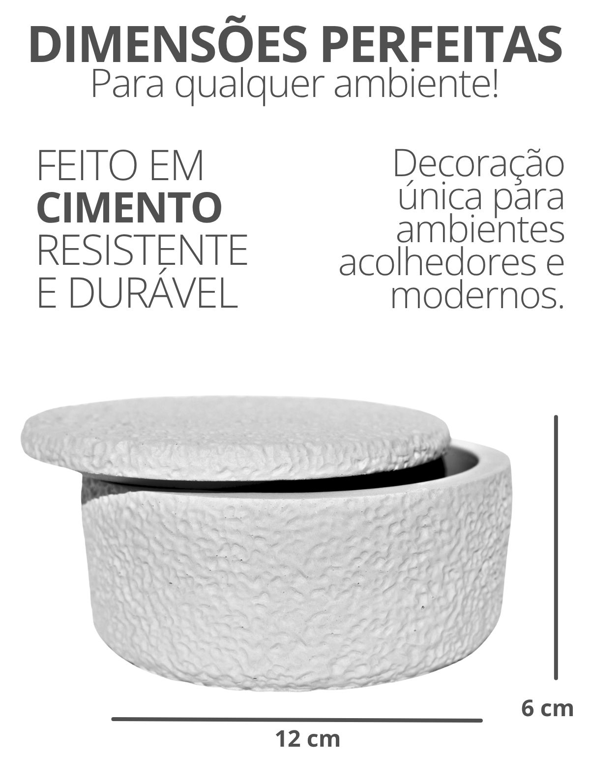 Pote Texturizado Clássico Baixo 12cm em Cimento Artesanal