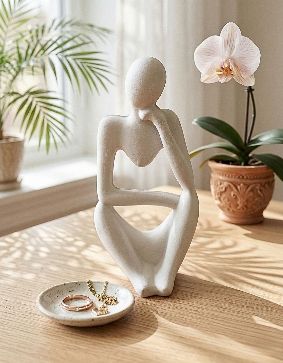 Estatua Decorativa Pensadora Amora 12,5cm Artesanal Em Cimento