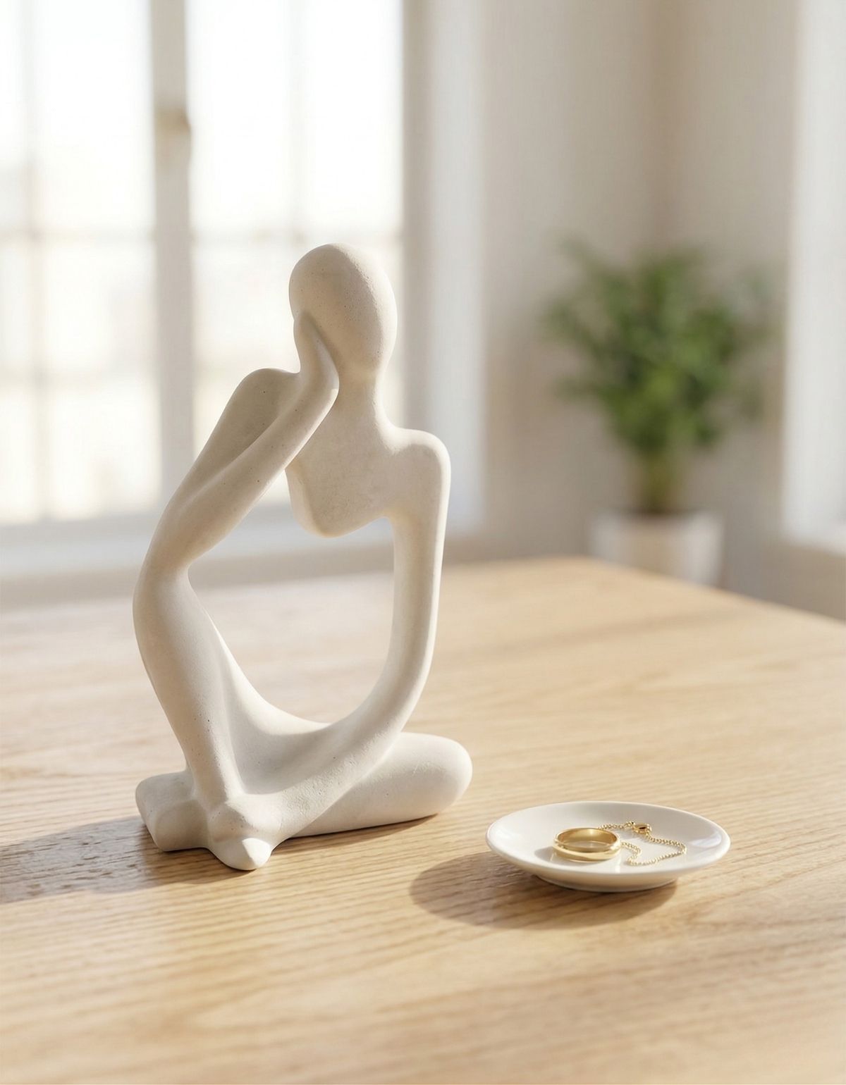 Estatua Decorativa Pensadora Alice 12,5cm Artesanal Em Cimento