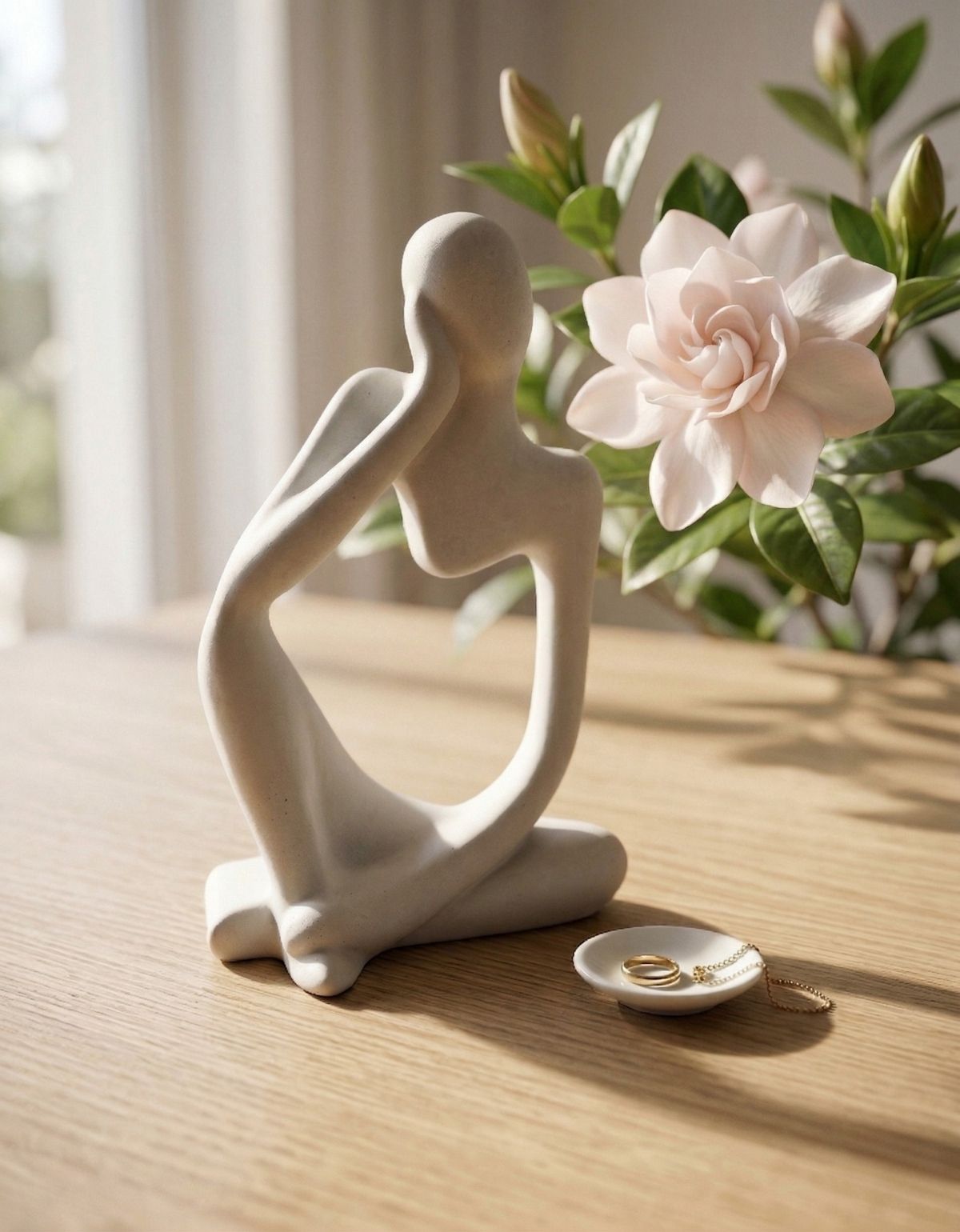 Estatua Decorativa Pensadora Alice 12,5cm Artesanal Em Cimento