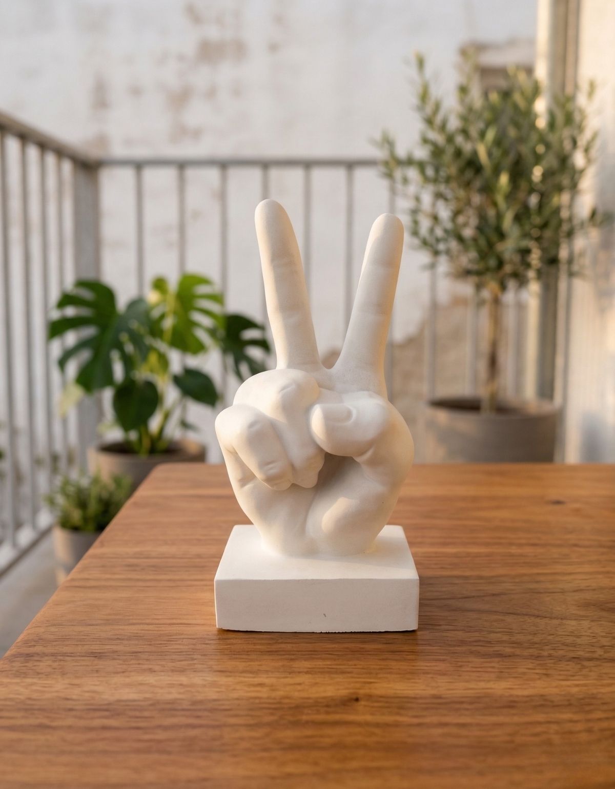 Estatua Decorativa Paz e Amor Artesanal 17cm Em Cimento
