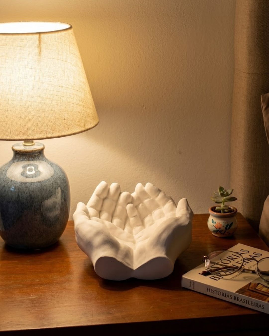 Porta Objetos Decorativo Mãos 15,5cm em Cimento Artesanal