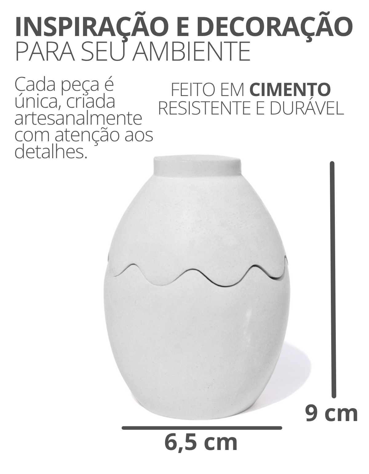 Porta Objeto Decorativo Ovo Com Tampa 9cm Cimento Artesanal