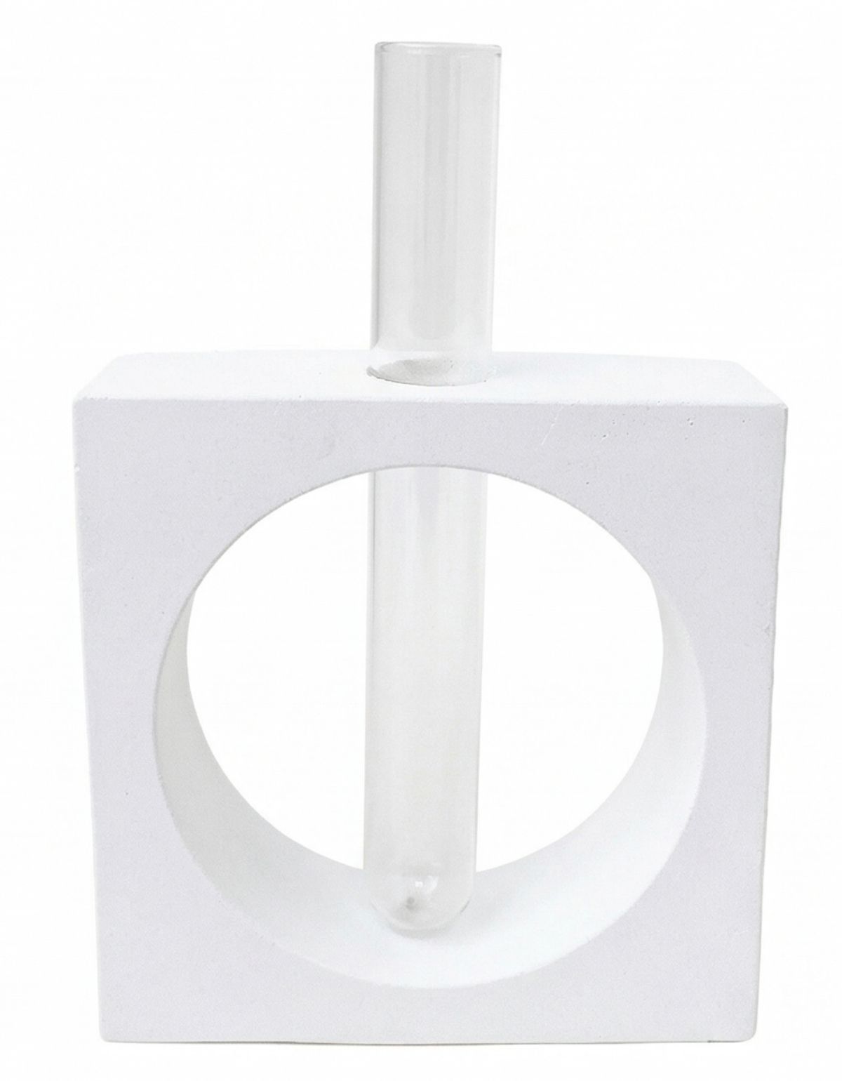 Vaso Decorativo Solitário Cubo Vazado 16,5cm Artesanal em Cimento