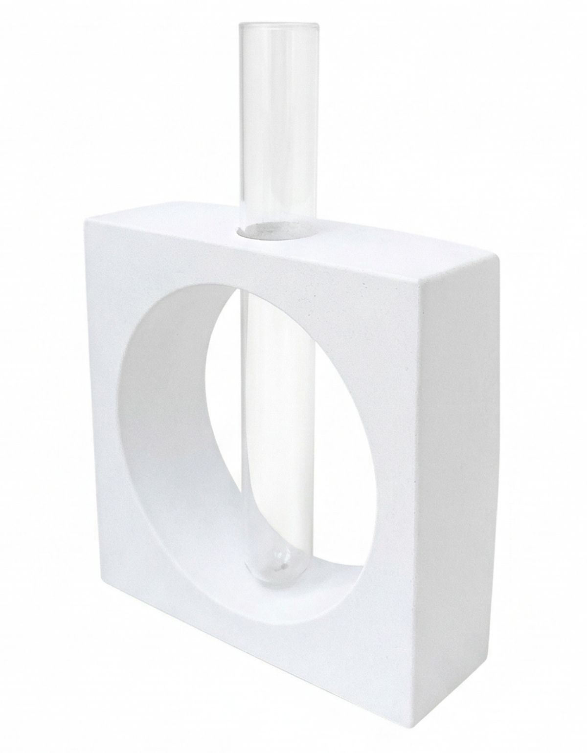 Vaso Decorativo Solitário Cubo Vazado 16,5cm Artesanal em Cimento