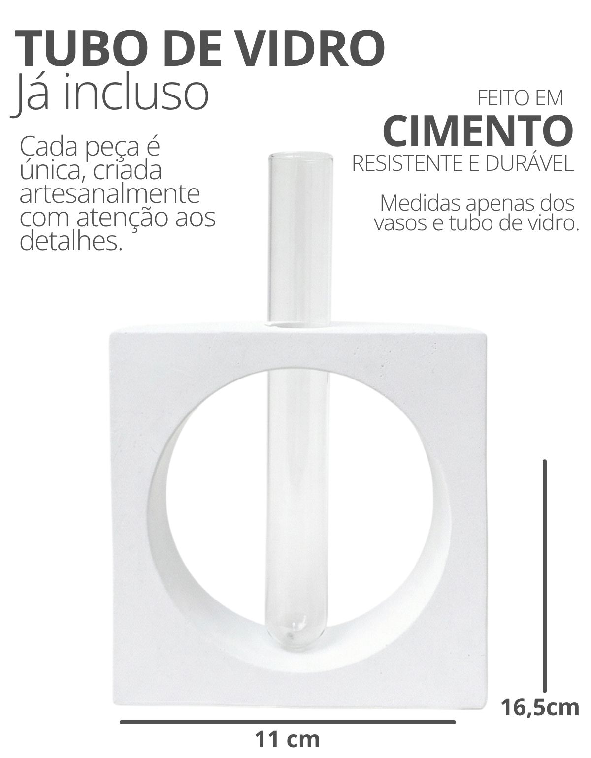 Vaso Decorativo Solitário Cubo Vazado 16,5cm Artesanal em Cimento