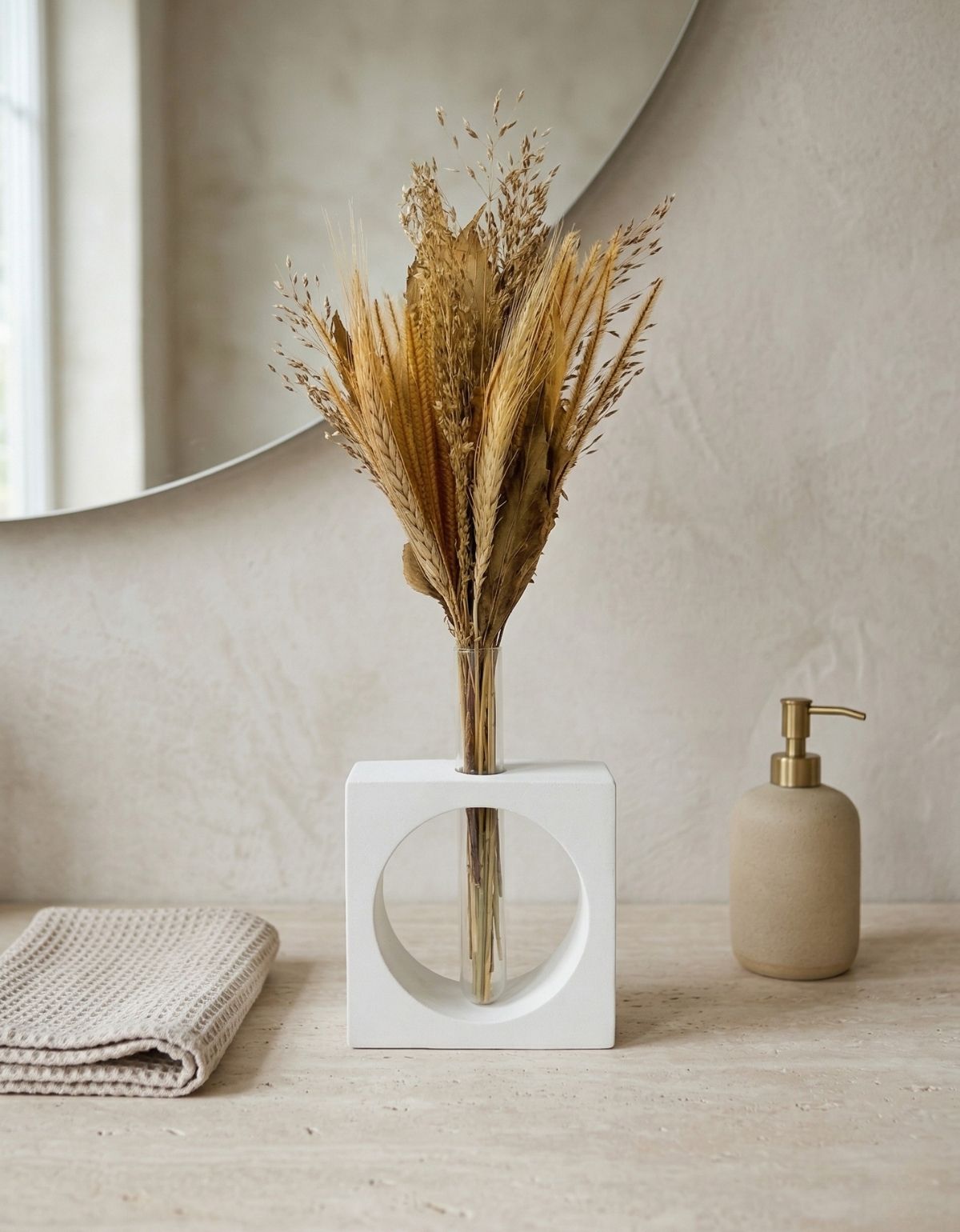 Vaso Decorativo Solitário Cubo Vazado 16,5cm Artesanal em Cimento