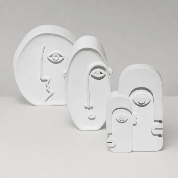 Estatuetas Decorativas Nórdicas em Cimento Branco — Kit 3 Peças Estatuetas Decorativas Nórdicas em Cimento Branco — Kit 3 Peças, vista em perspectiva