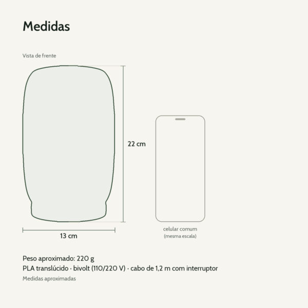 Abajur Aura Translúcido com Lâmpada LED Inclusa, medidas