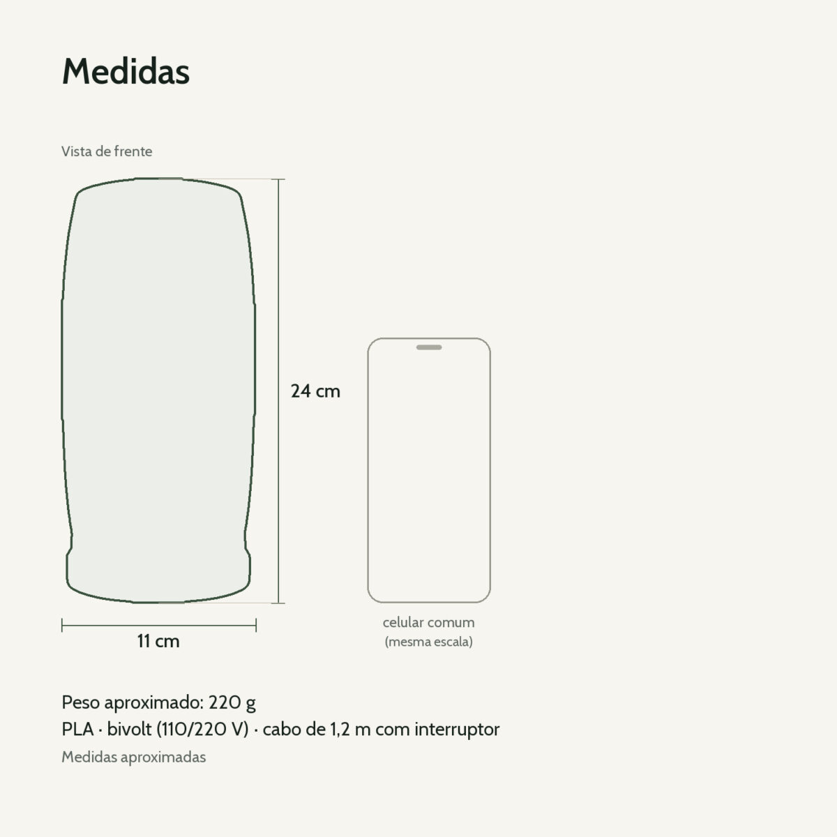 Abajur Vórtice com Lâmpada LED Inclusa, medidas