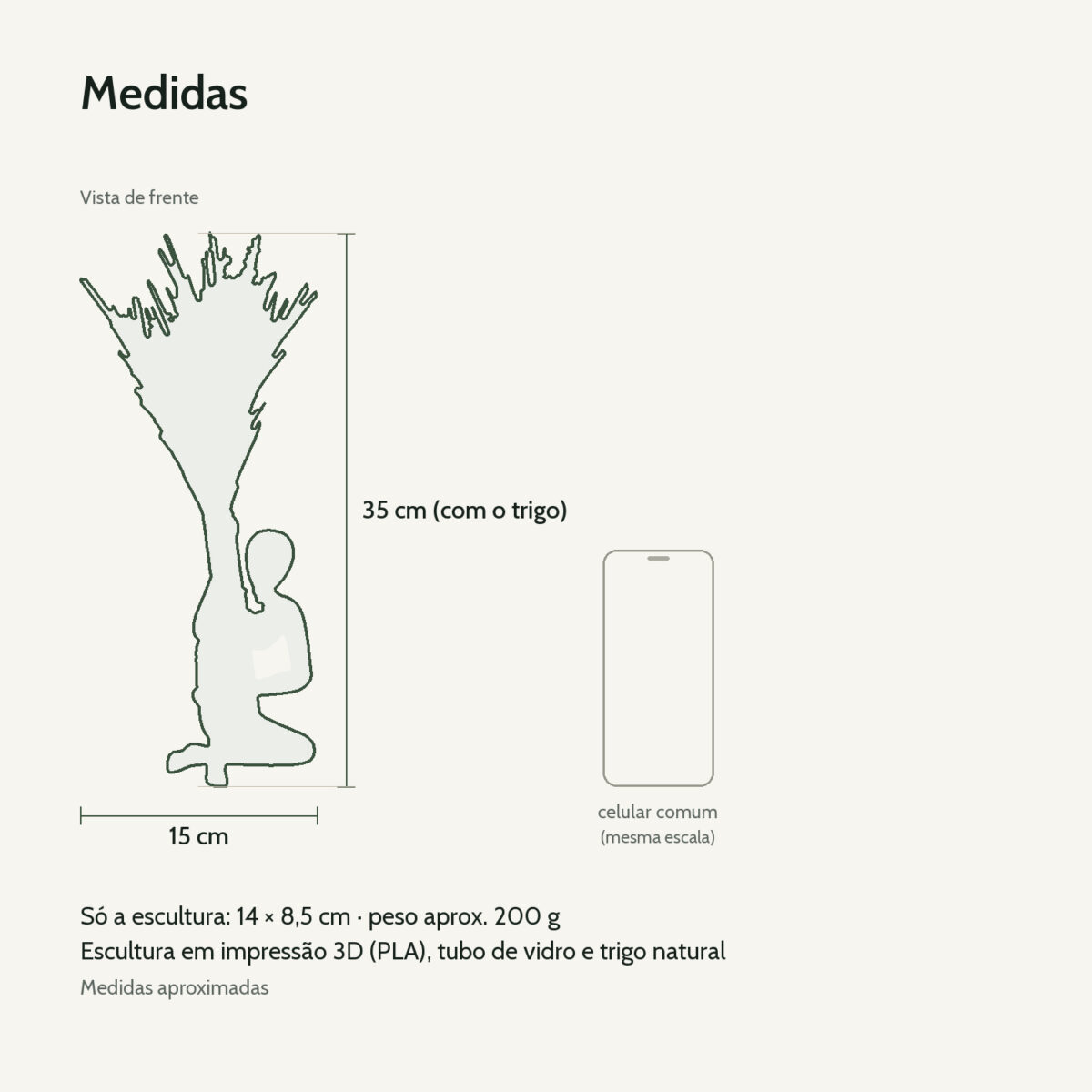 Medidas: Escultura Abraço com Arranjo de Flores Secas