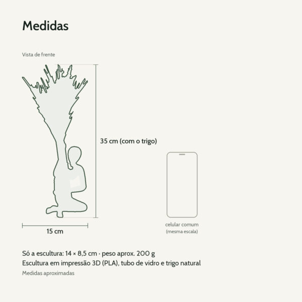 Medidas: Escultura Abraço com Arranjo de Flores Secas