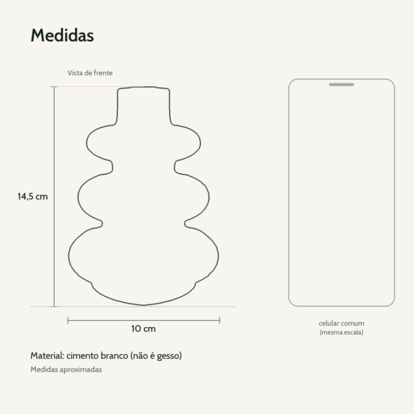 Medidas: Vaso de Mesa Artesanal Flow — Cimento Branco Egípcio