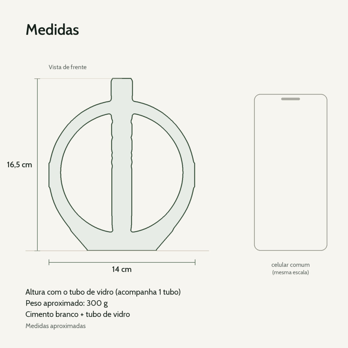 Medidas: Vaso Solitário Decorativo Anel Branco em Vidro Tubo