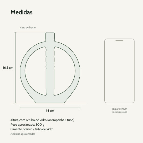 Medidas: Vaso Solitário Decorativo Anel Branco em Vidro Tubo