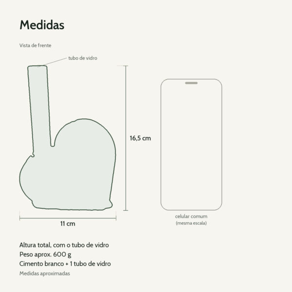 Medidas: Vaso Solitário Hidropônico Coração em Cimento Branco Egípcio