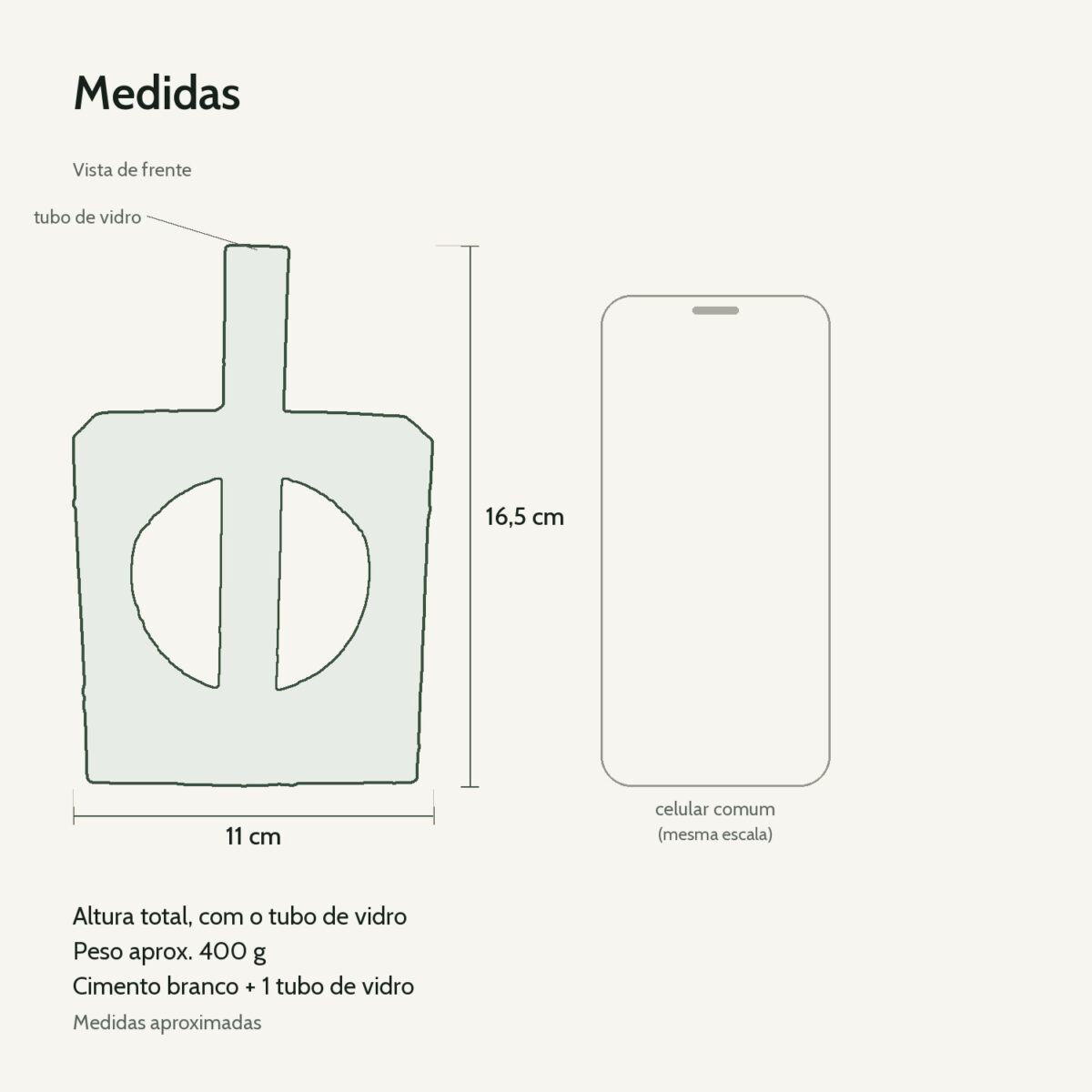 Medidas: Vaso Cubo Decorativo Branco com Tubo de Vidro Solitário