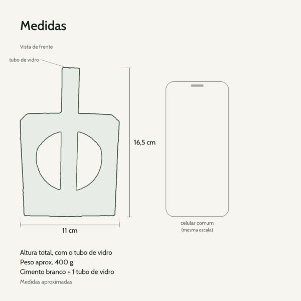 Medidas: Vaso Cubo Decorativo Branco com Tubo de Vidro Solitário