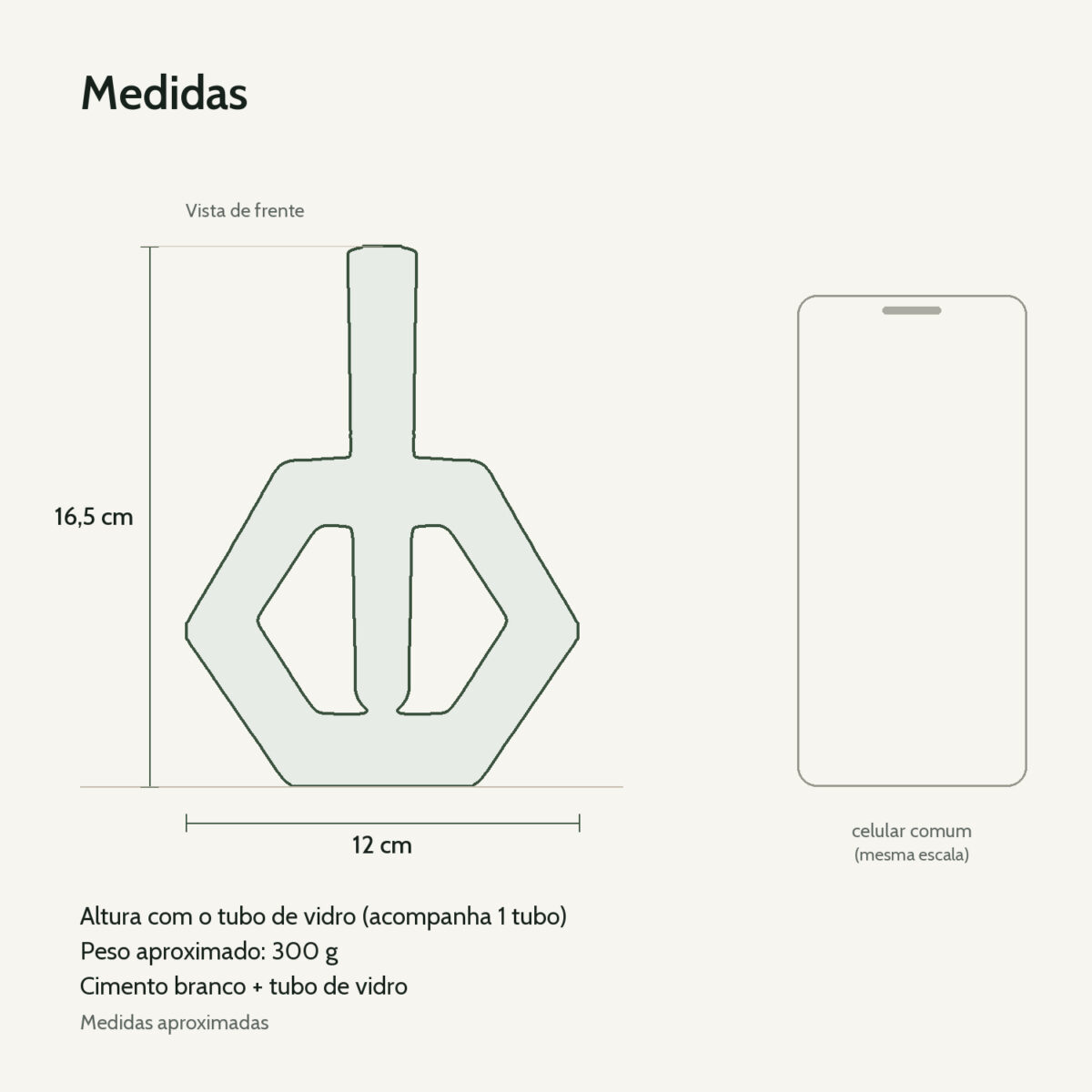 Medidas: Vaso Solitário Hexa de Cimento Branco Artesanal